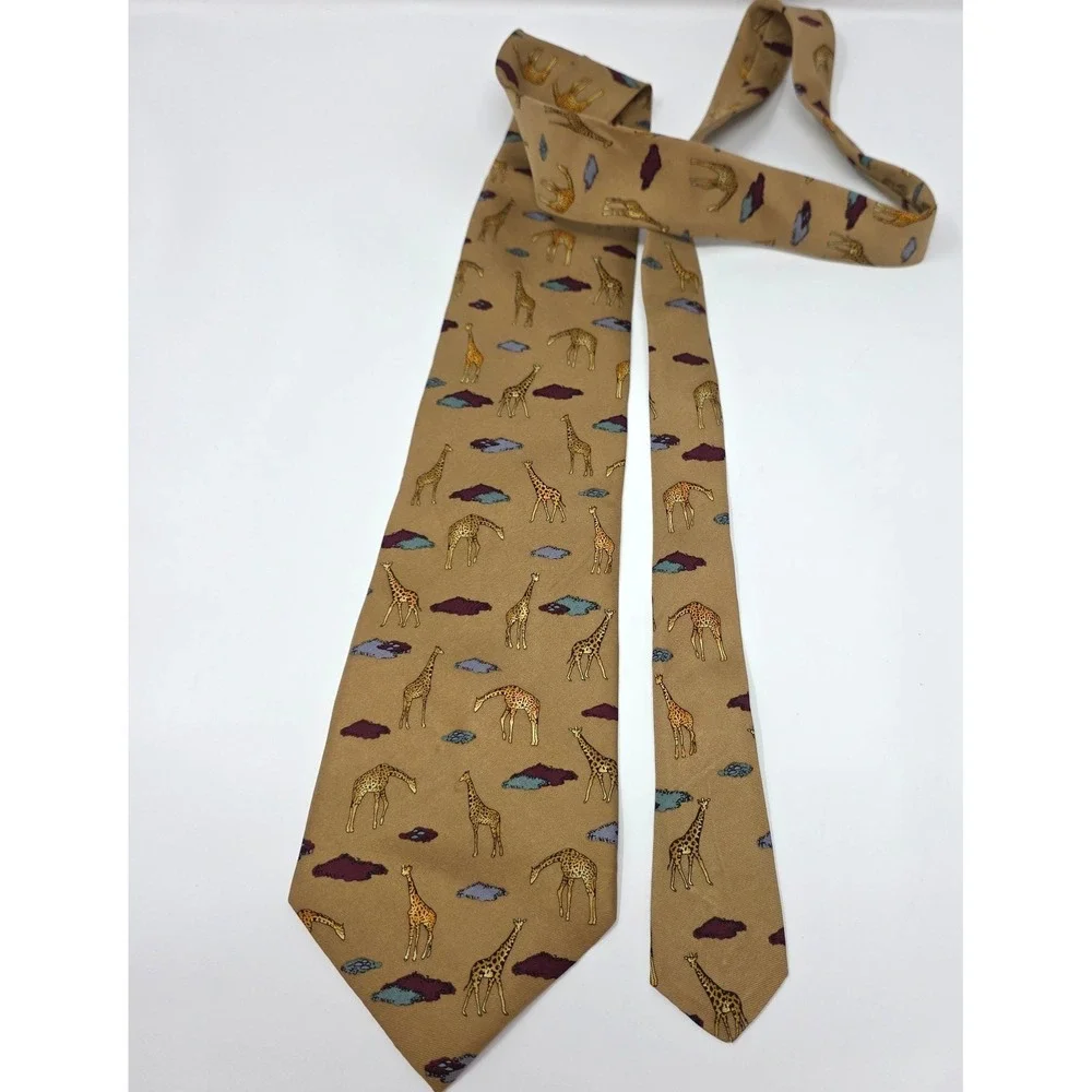 Limited Editions By OSI Tie Mens Brown Tan Playful Giraffe Classic USA Made